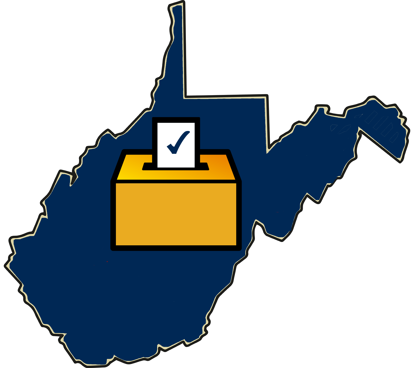 A ballot box superimposed on the map of West Virginia.